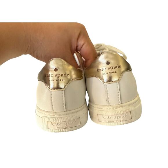 Kate Spade White & Gold Spade Logo Lace Up Leather Comfortable Sneakers-Size 6.5 - Picture 3 of 7